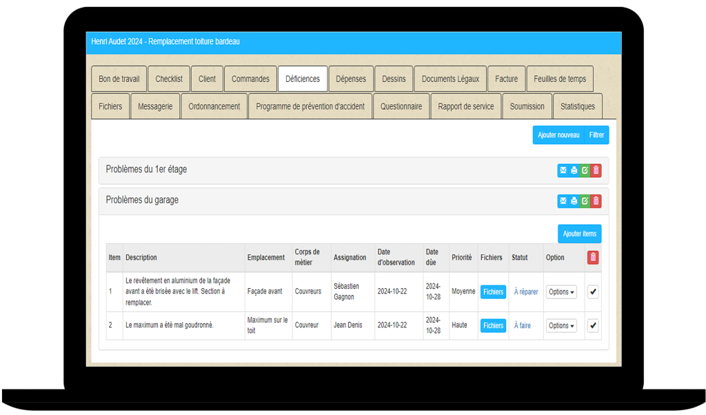 Gestion des déficiences et non-conformités​