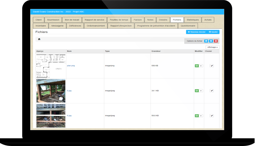 Gestion des fichiers, photos et plans​